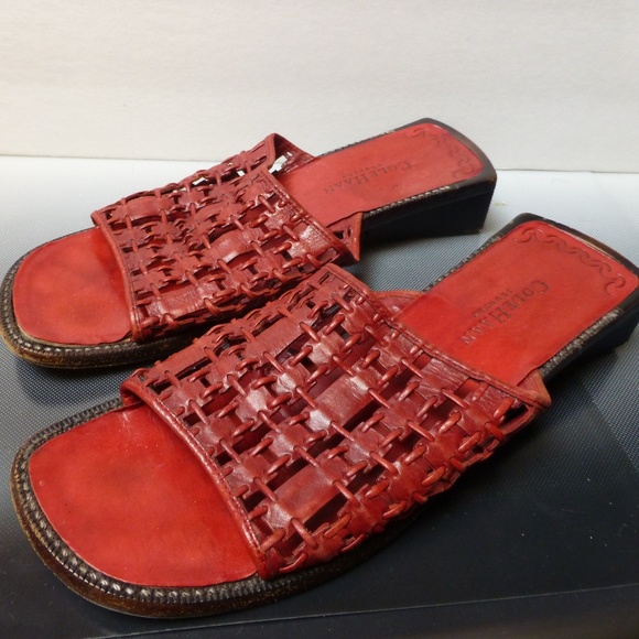 Cole Haan ginger red square Woven Sandals sq heels - Picture 1 of 2